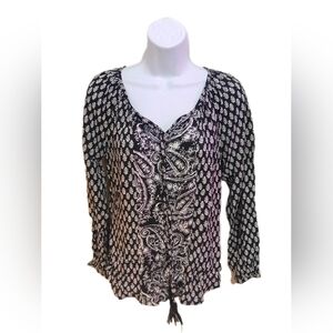 George Black and White Ruched Blouse